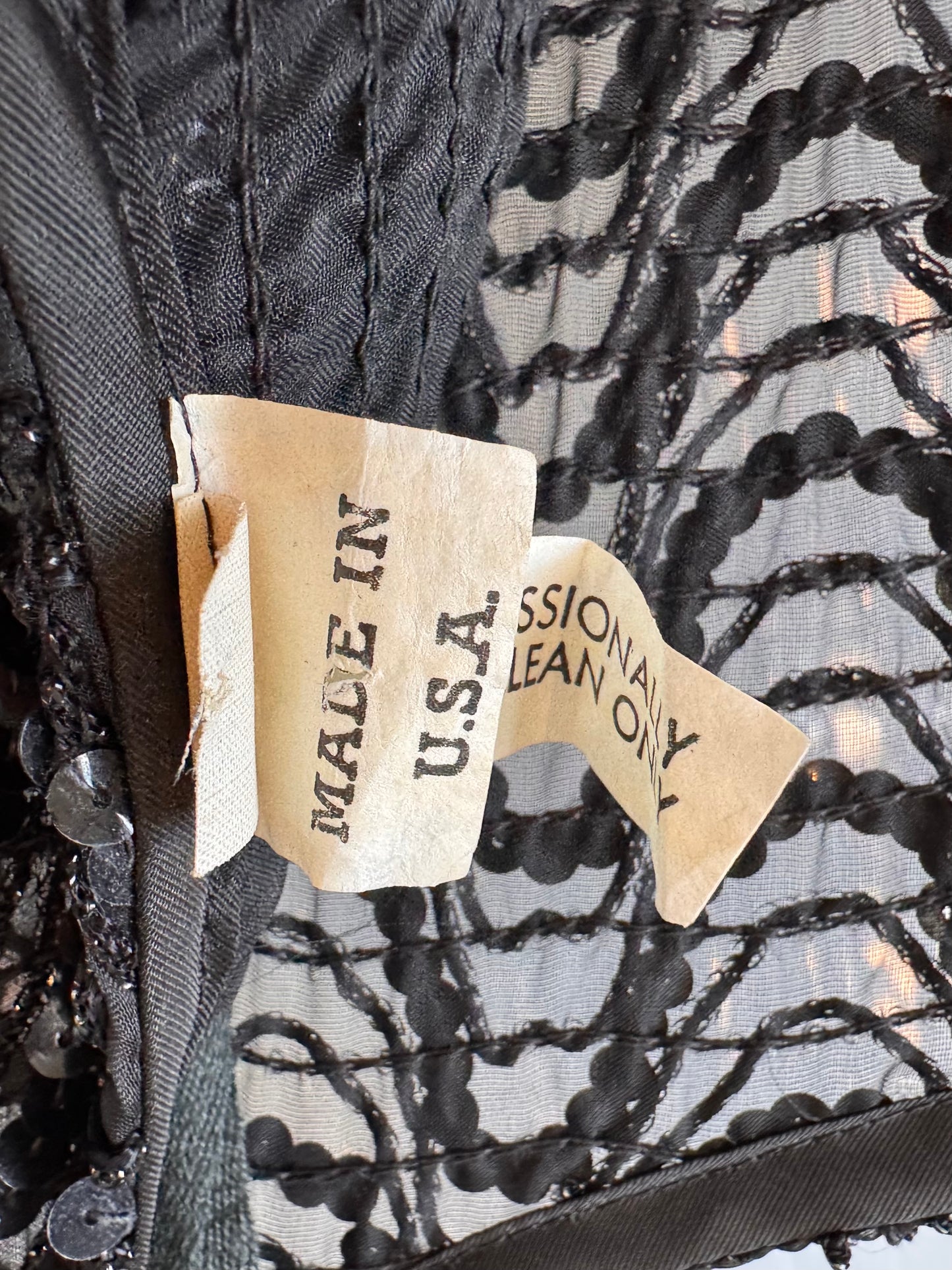 1970s Black Sheer Sequin Long-Sleeve Disco Blouse