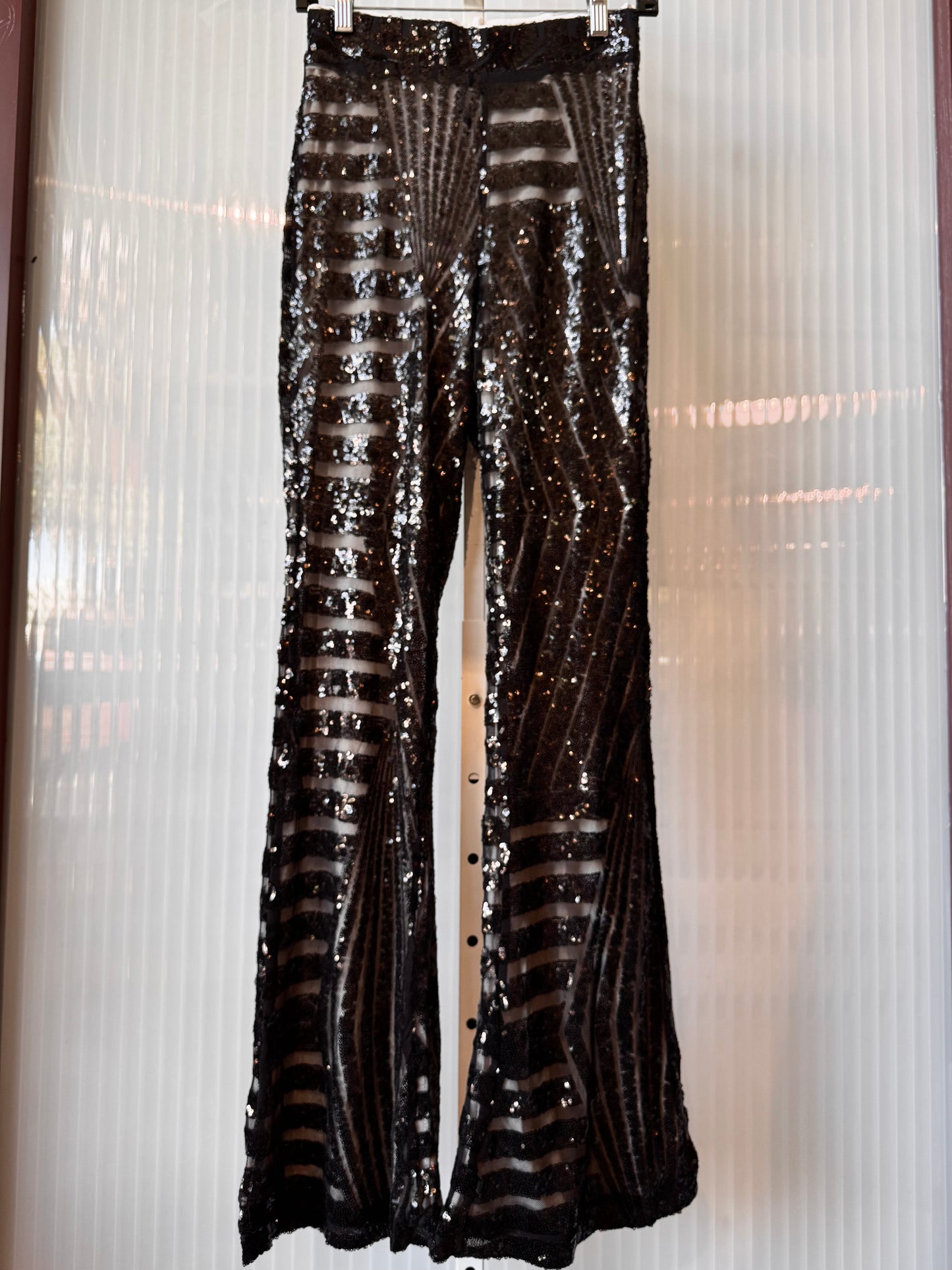 2000s Black Sequin Bellbottom Pants