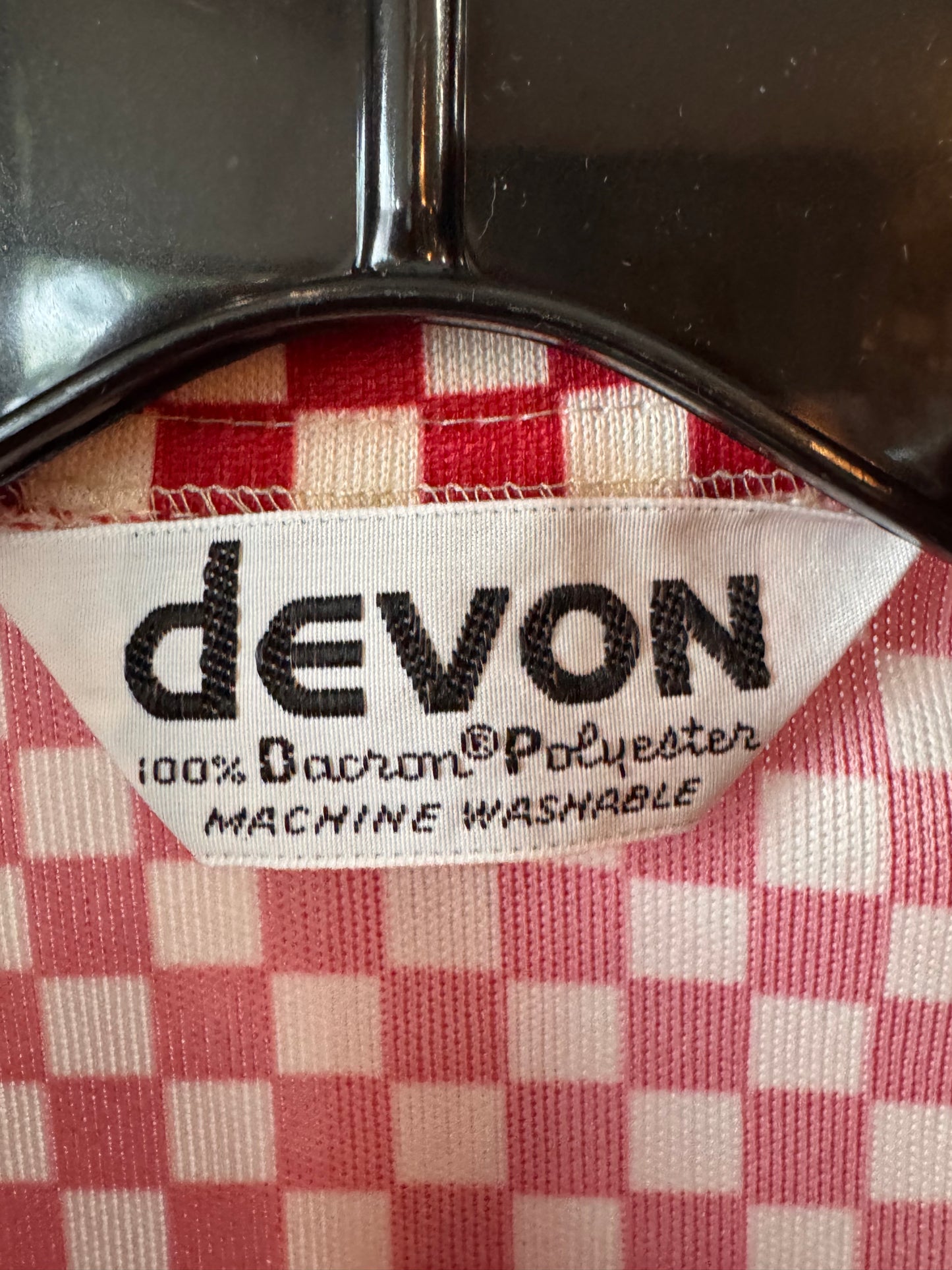 1970s Red & Cream Checkered Polyknit Polo