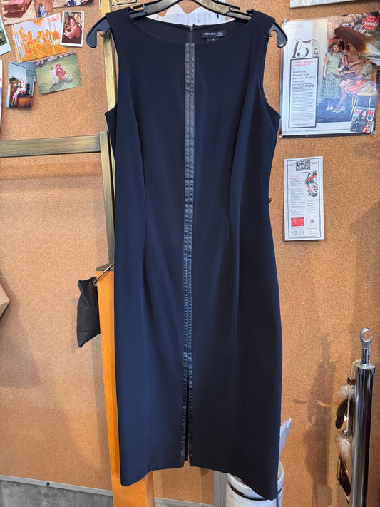 2000s Black Scuba Dress with Leather Trim
