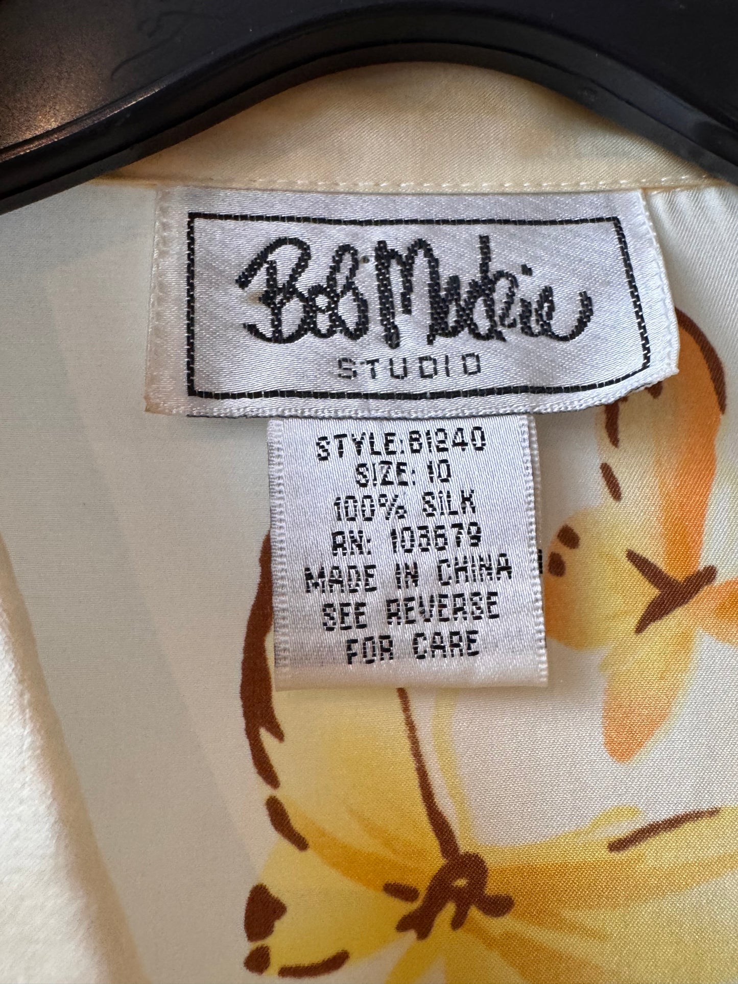 1980s Bob Mackie Cream Blouse w/ Yellow Butterfly Print