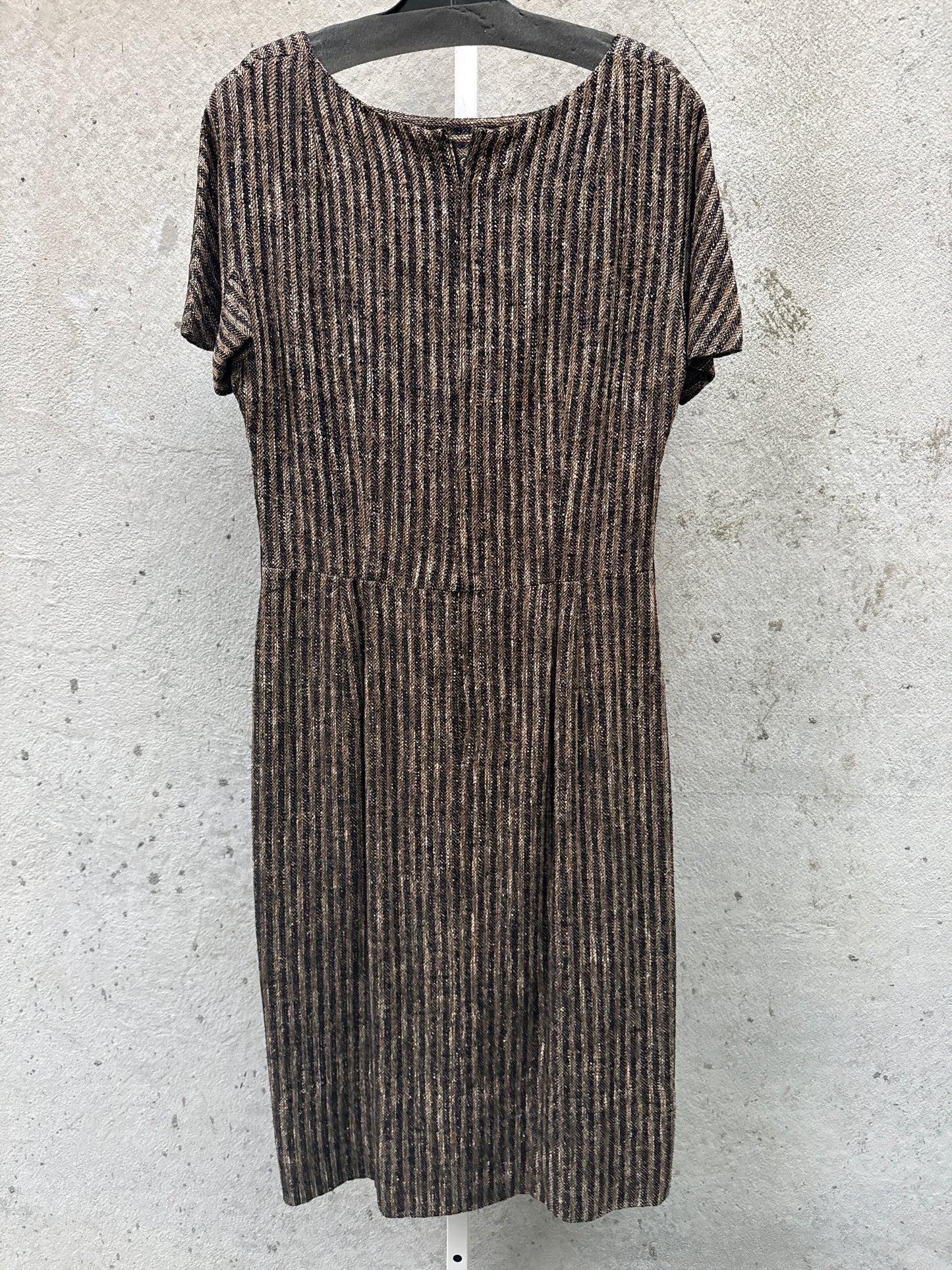 1950s Brown & Black Striped Tweed Dress & Jacket Set