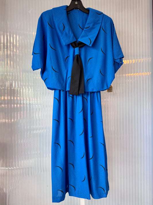1980s Blue & Black Dress