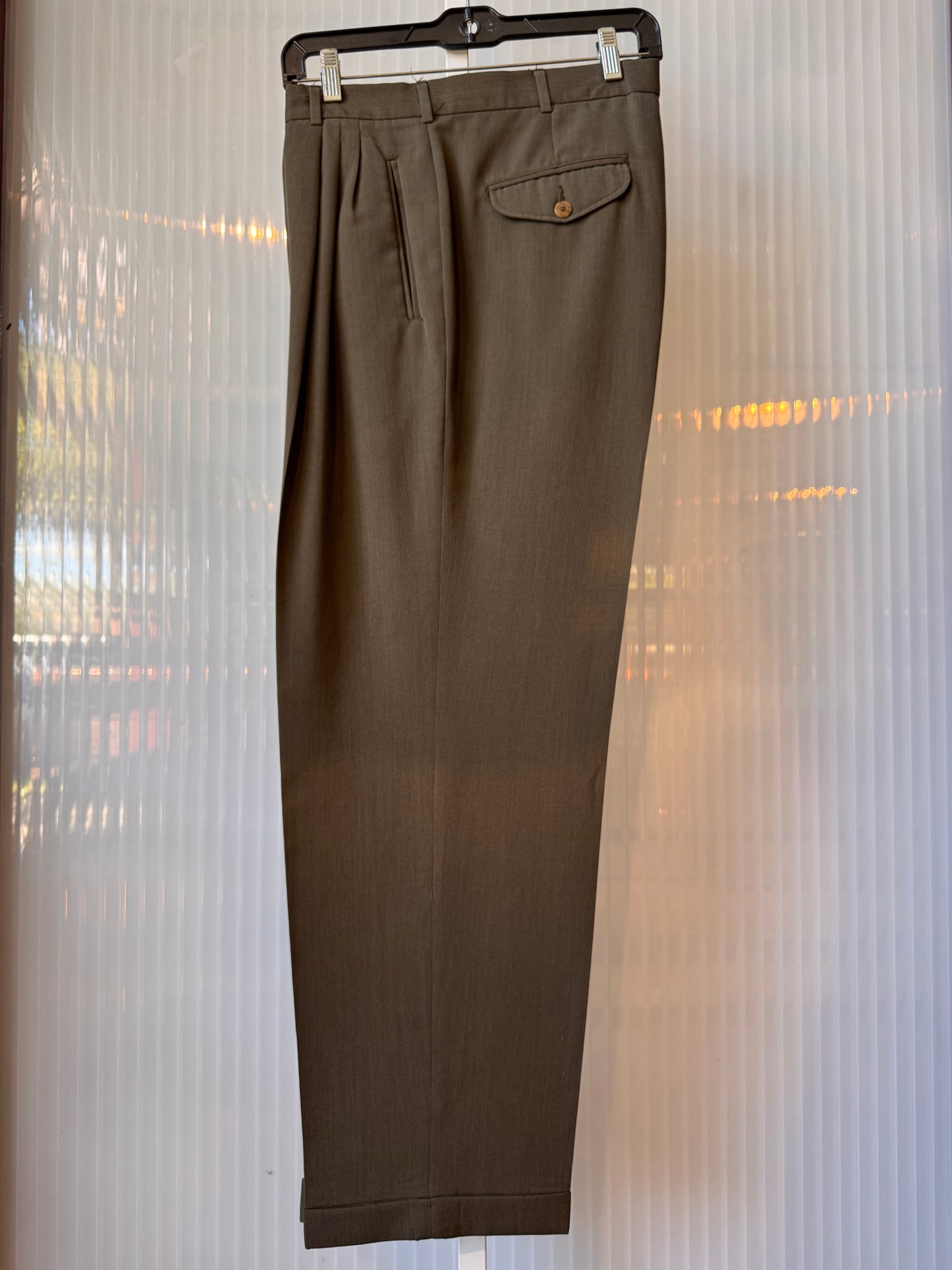 1980s Olive Green Pleated Trousers