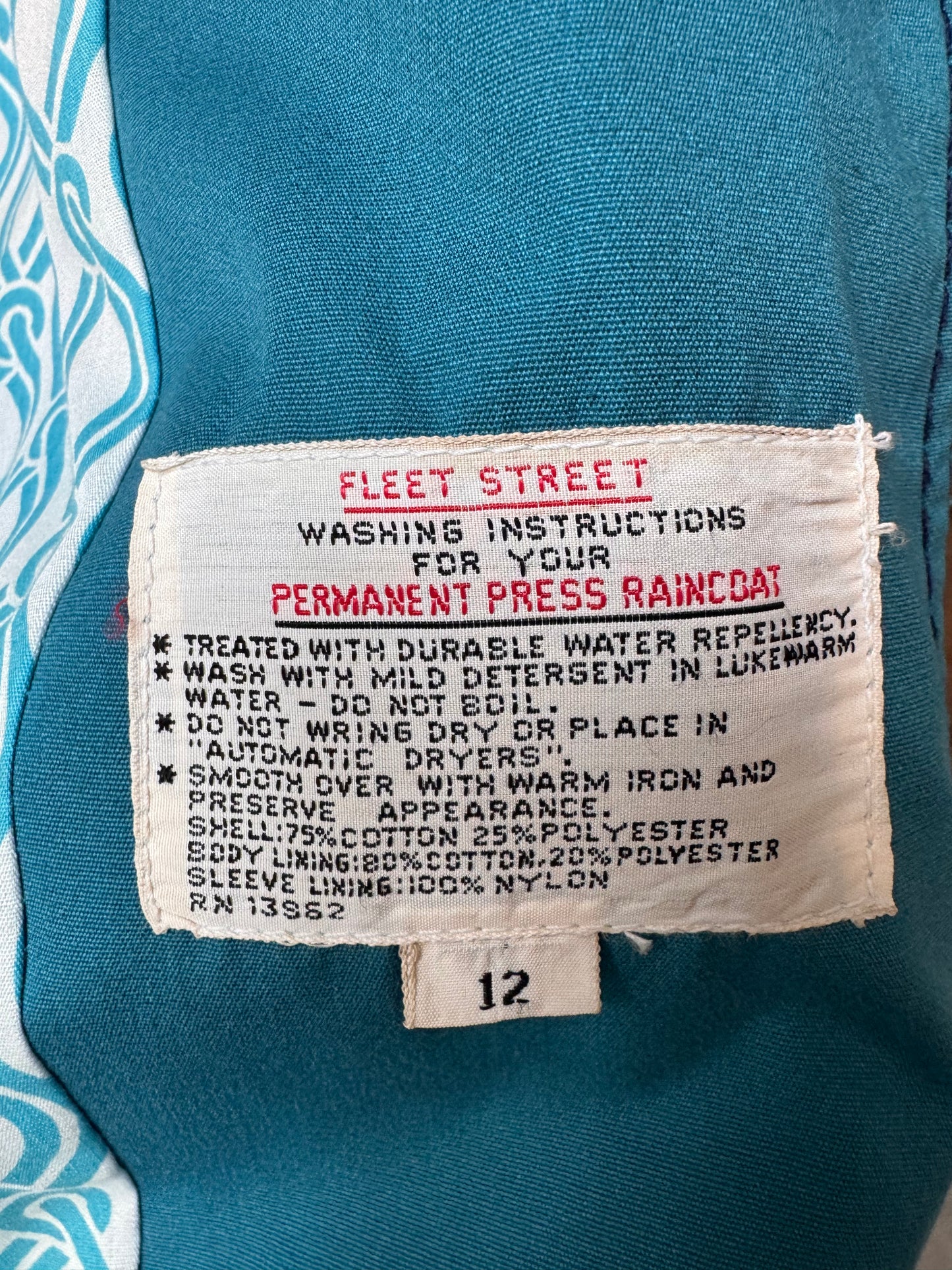 1970s Groovy Teal Trench Coat w/ Contrast Stitching