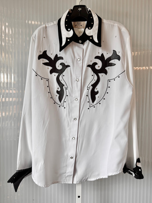 1990s Rhinestone Black & White Western Shirt