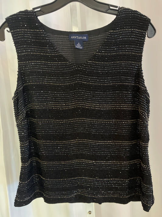 Y2K Ann Taylor Black and Silver Beaded Sleeveless Top