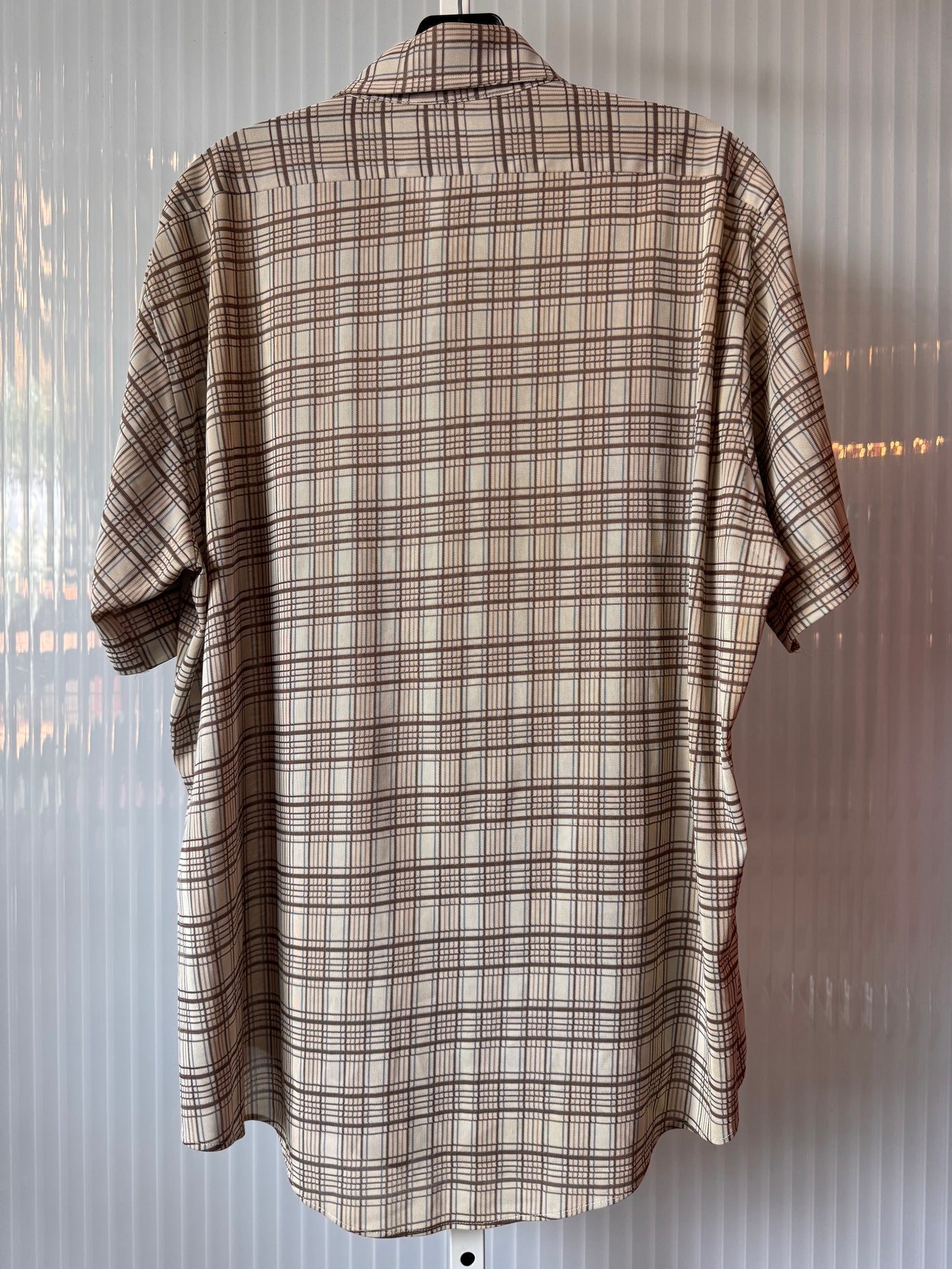 1970s Brown Windowpane Plaid Button Up Shirt