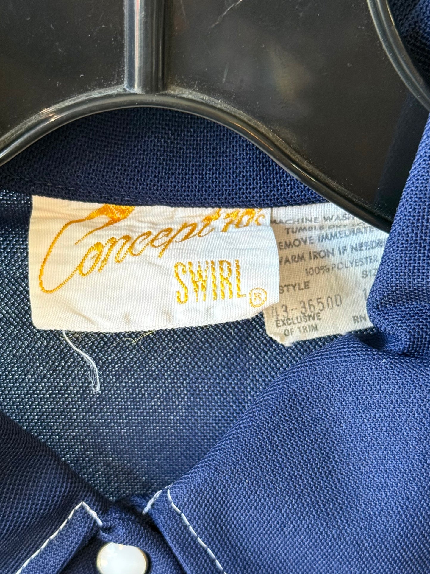 1970s Dark Blue Pearl Snap Full-Length Western Dress