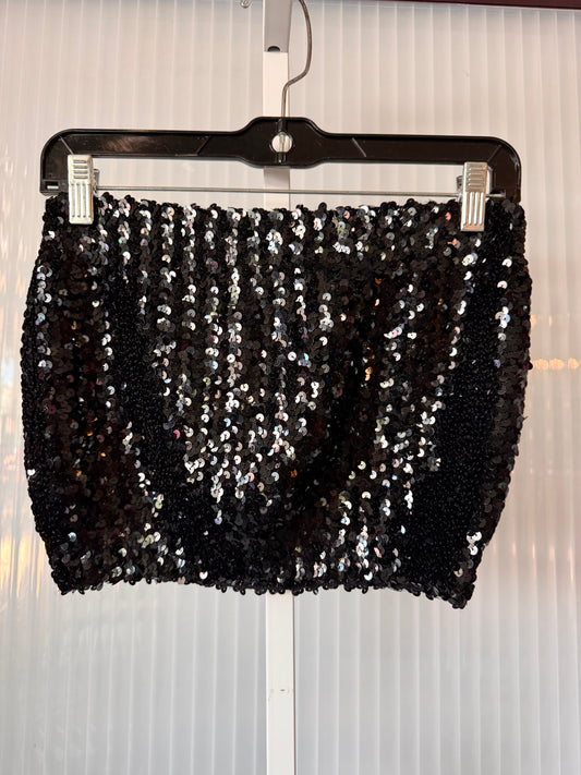 1980s Black Sequin Mini Skirt / Strapless Top