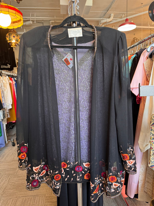 1990s Embroidered Sheer Black Cardigan