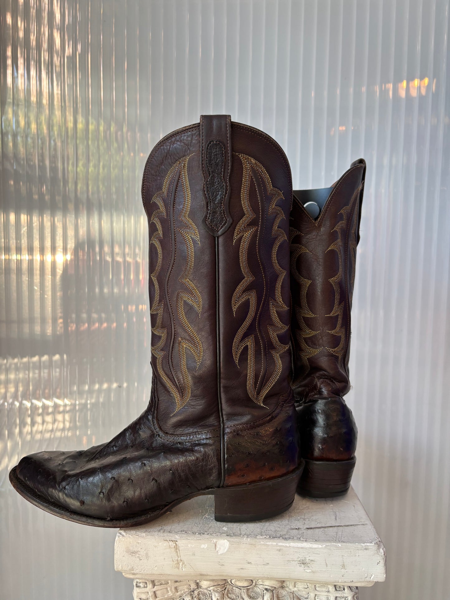 Nocona Brown Faux Ostrich Leather Cowboy Boots 9D