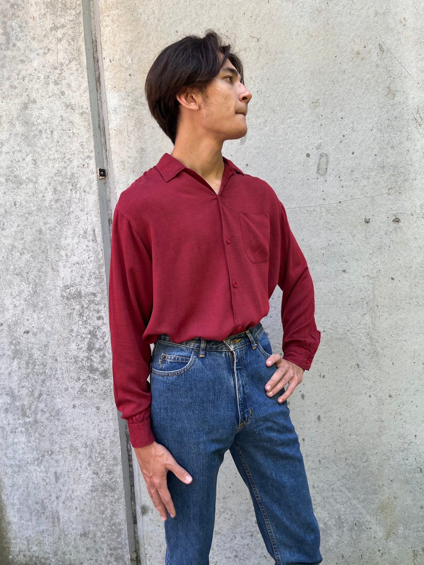 1950s Truval Red Button-up Shirt