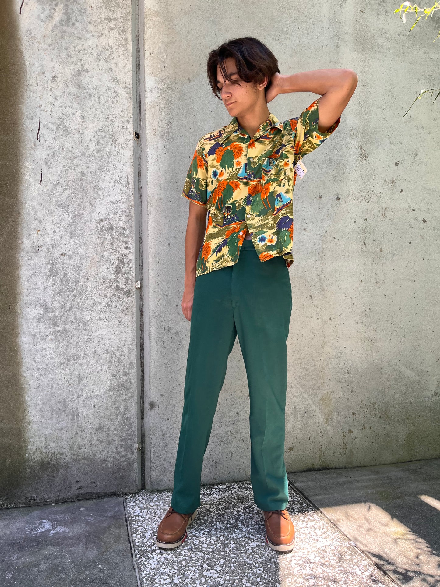 1970s Green & Orange Hawaiian Shirt