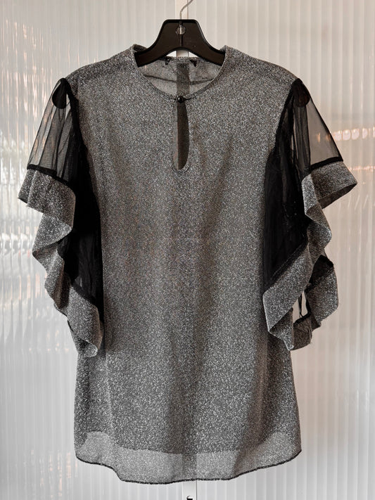 1990s Black & Gunmetal Silver Blouse