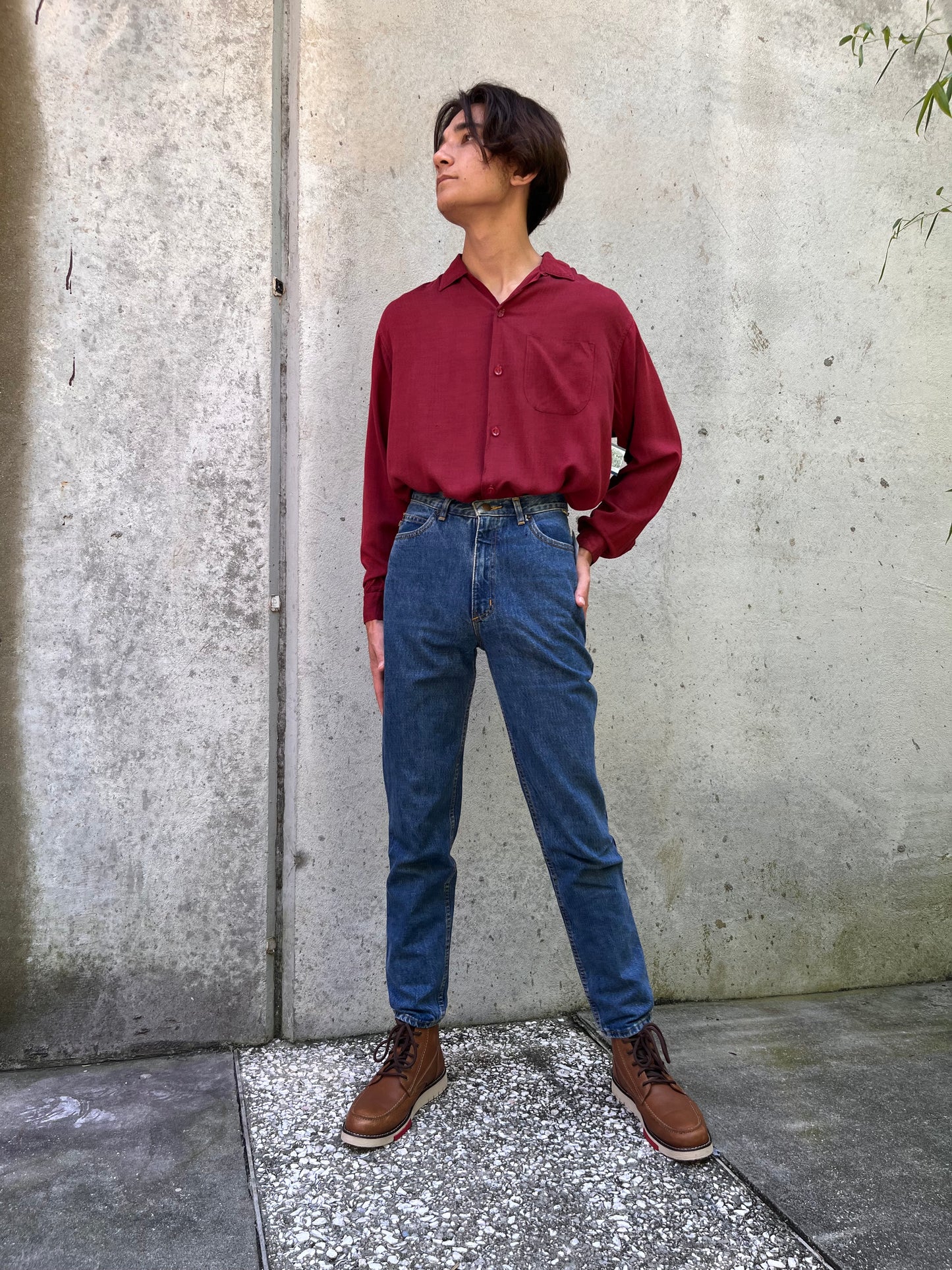 1950s Truval Red Button-up Shirt