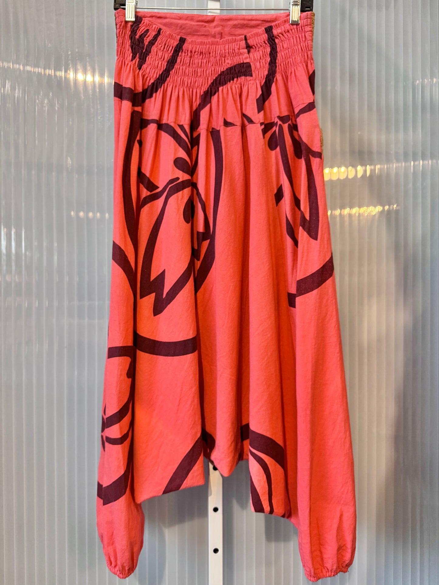 2000s Red Harem Pants with Floral Pattern