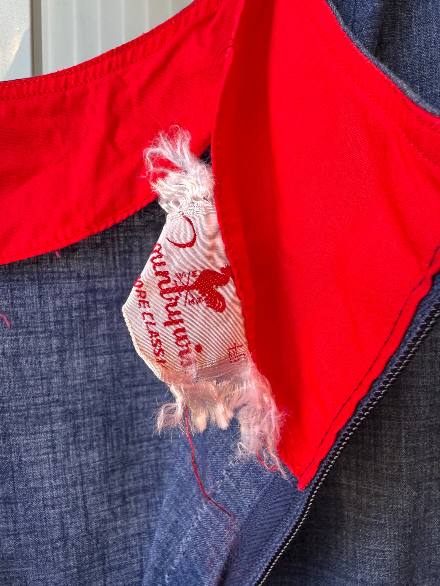 1960s Chambray Sheath Dress With Red Stitching