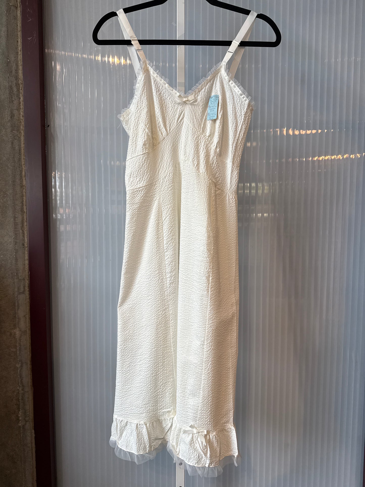 1970s Deadstock White Cotton Slip w/ Bows & Tulle Trim