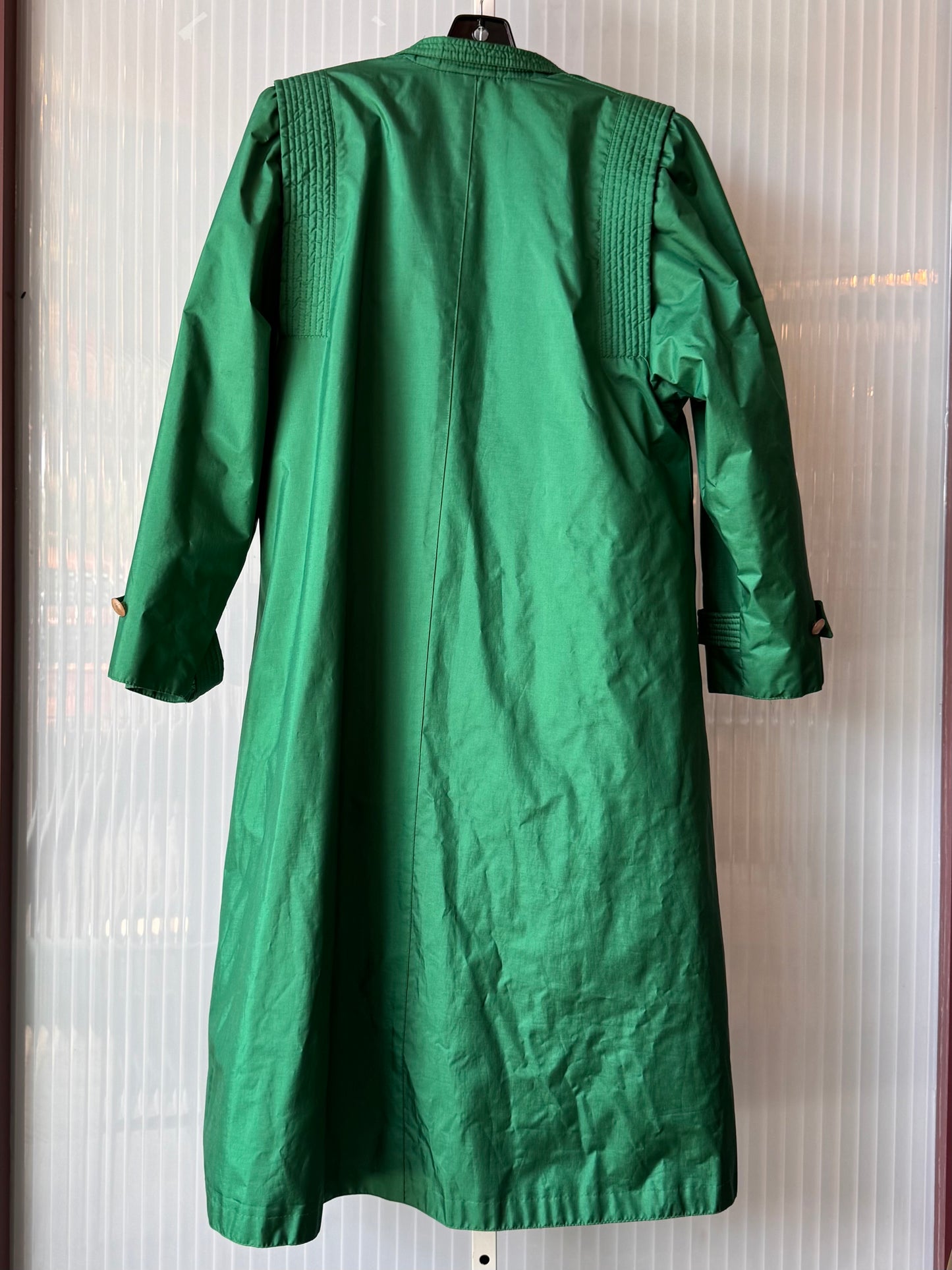 1980s Shiny Green Trench Coat with Quilted Lining