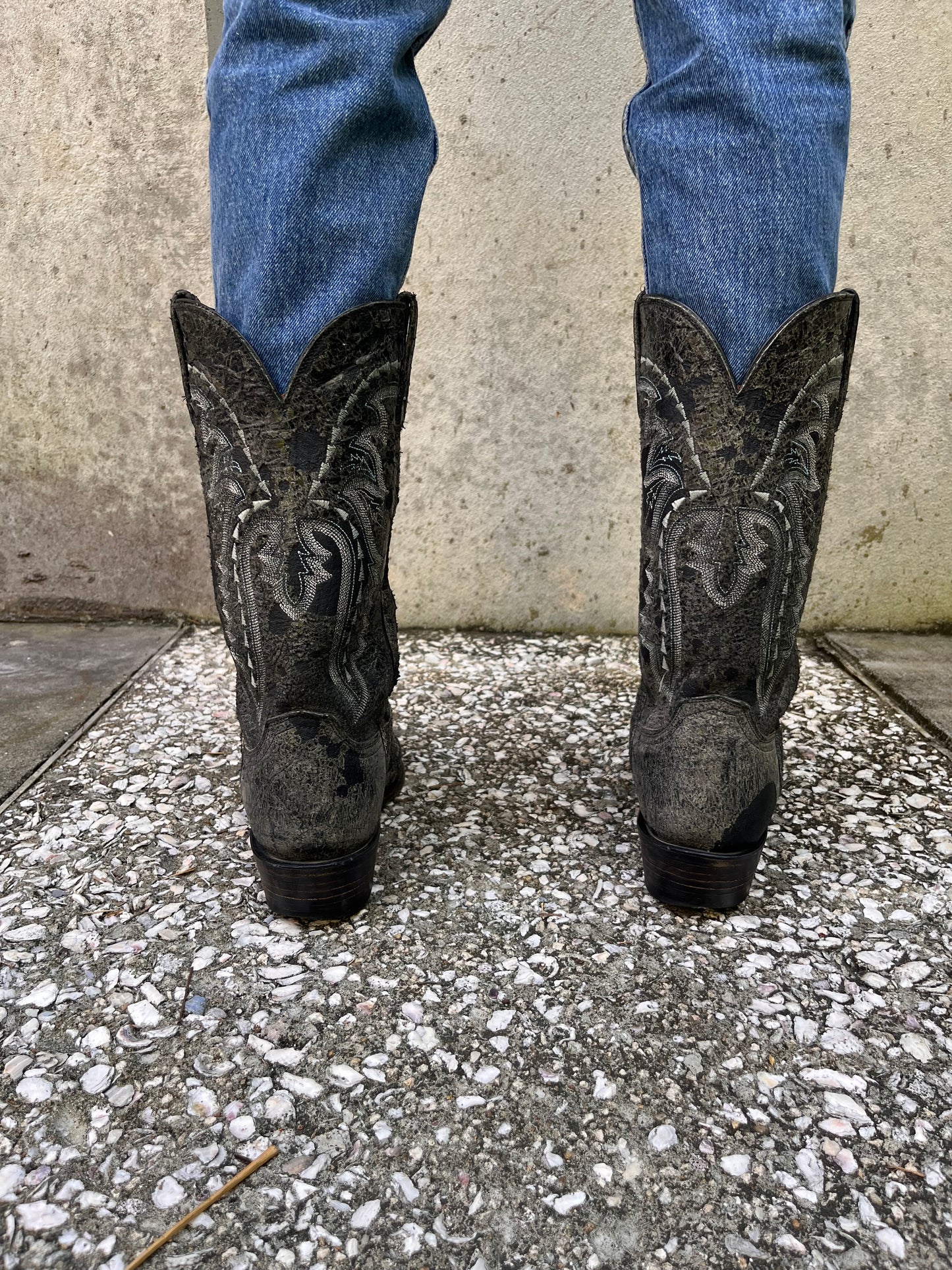 Lucchese Black & Grey Leather Cowboy Boots