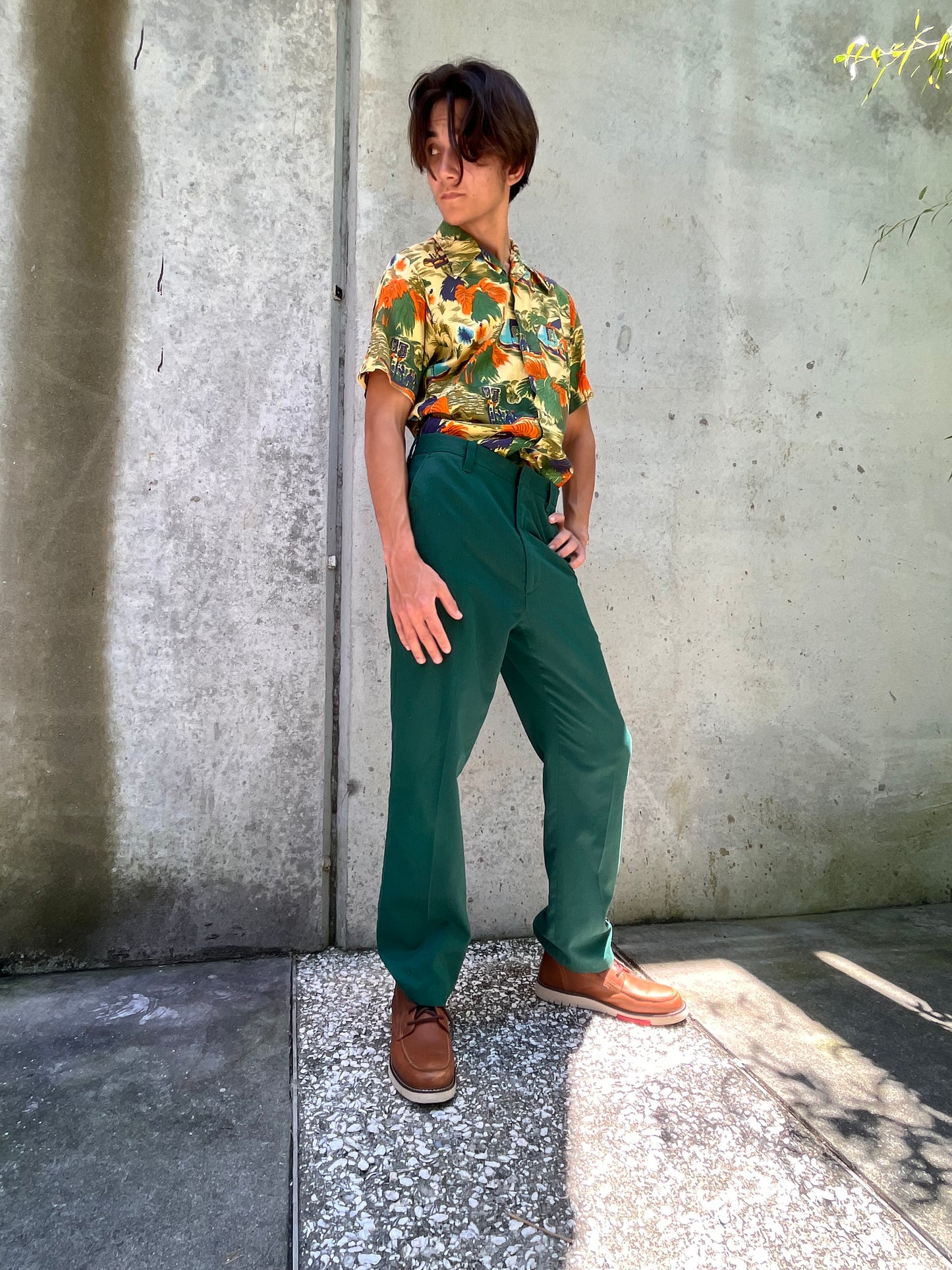 1970s Green & Orange Hawaiian Shirt