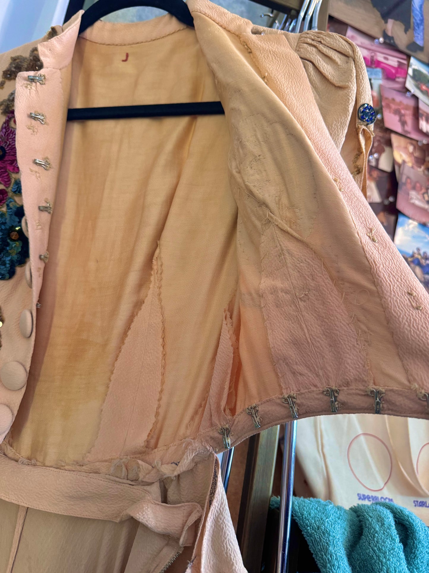 1920s/30s Blush Pink Palazzo Jump Suit with Sequin Bodice & Peplum