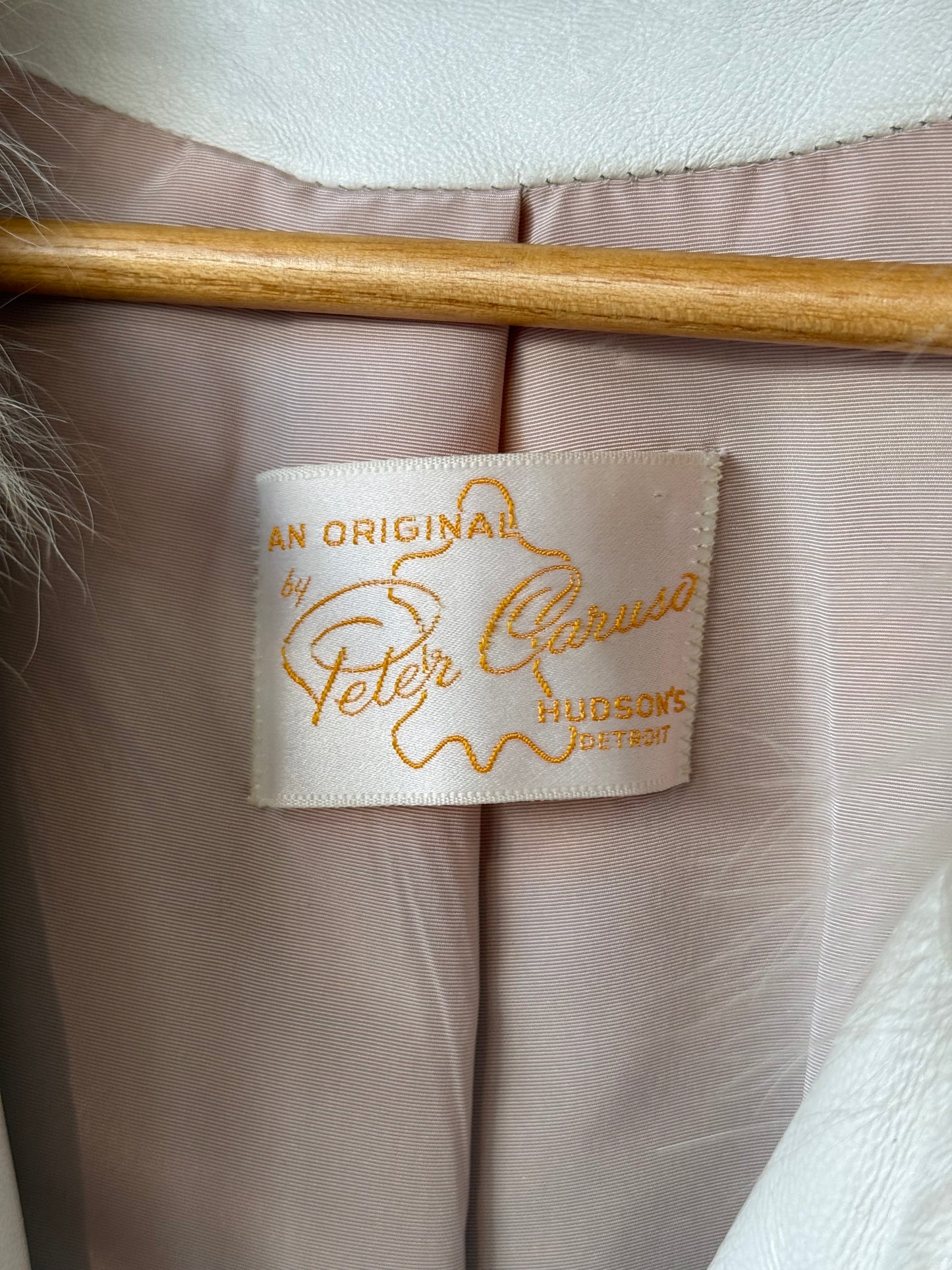 1970s White Leather Fur Collar Trench Coat