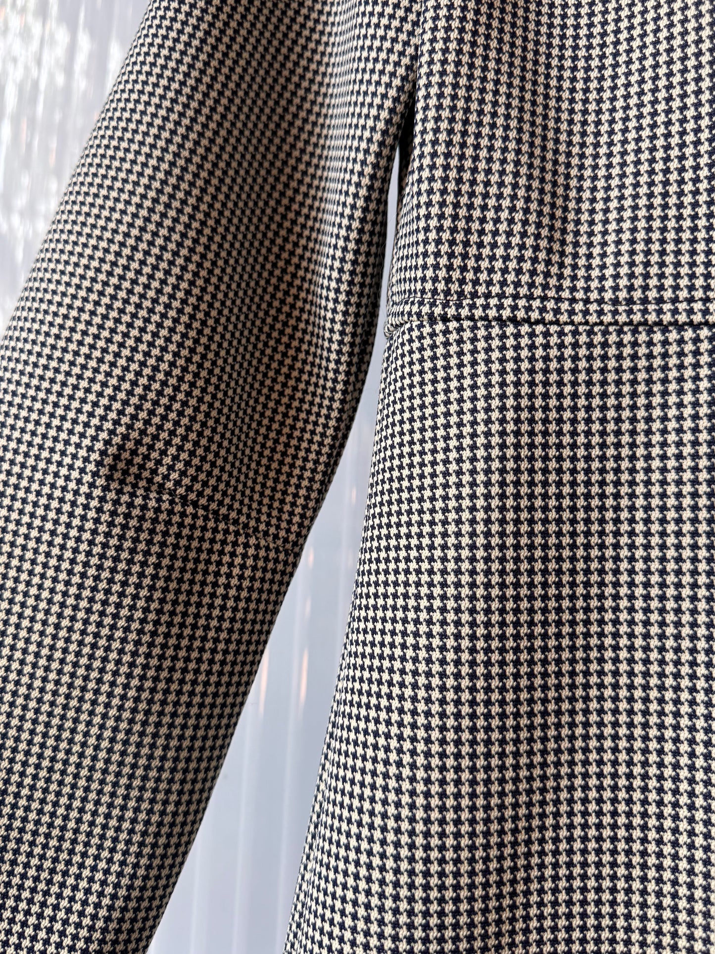 1970s Navy Blue & White Houndstooth Dress