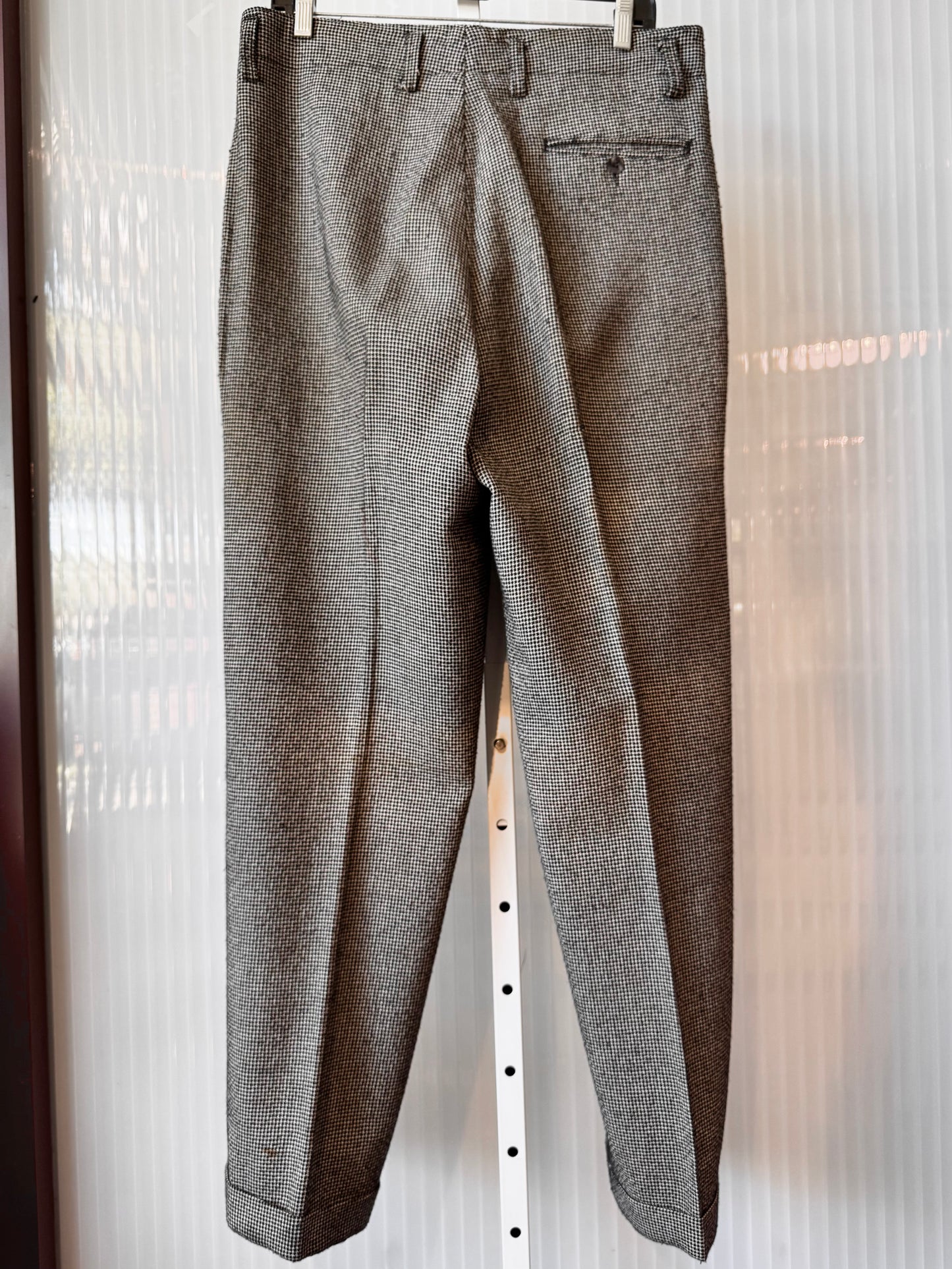 1980s Black & White Windowpane Houndstooth Trousers