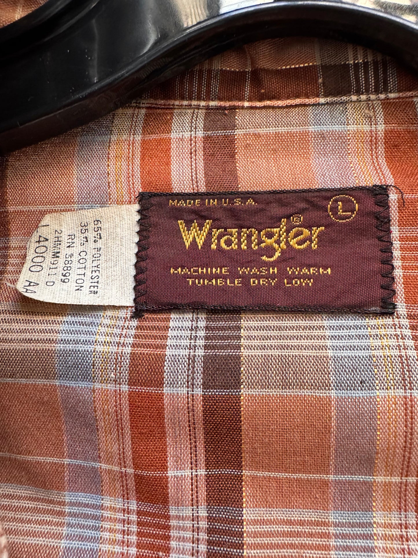 1970s Wrangler Orange & Brown Gingham Western Shirt