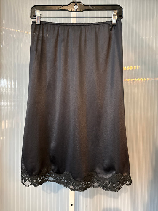 1960s Black Skirt Slip with Lace Trim