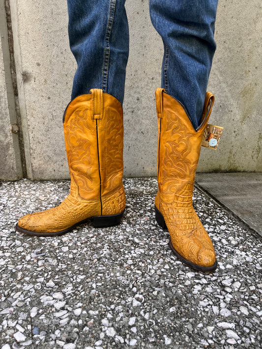 Camel-Tan Gators Boots with Embossed Scorpion