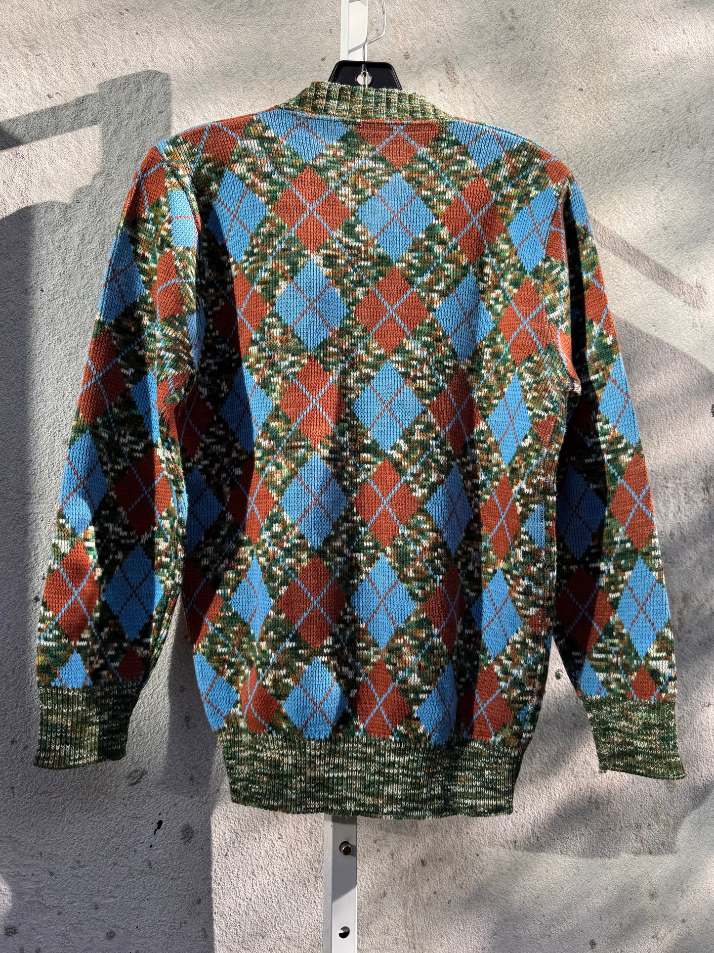 1970s Earth Toned Argyle V-Neck Sweater