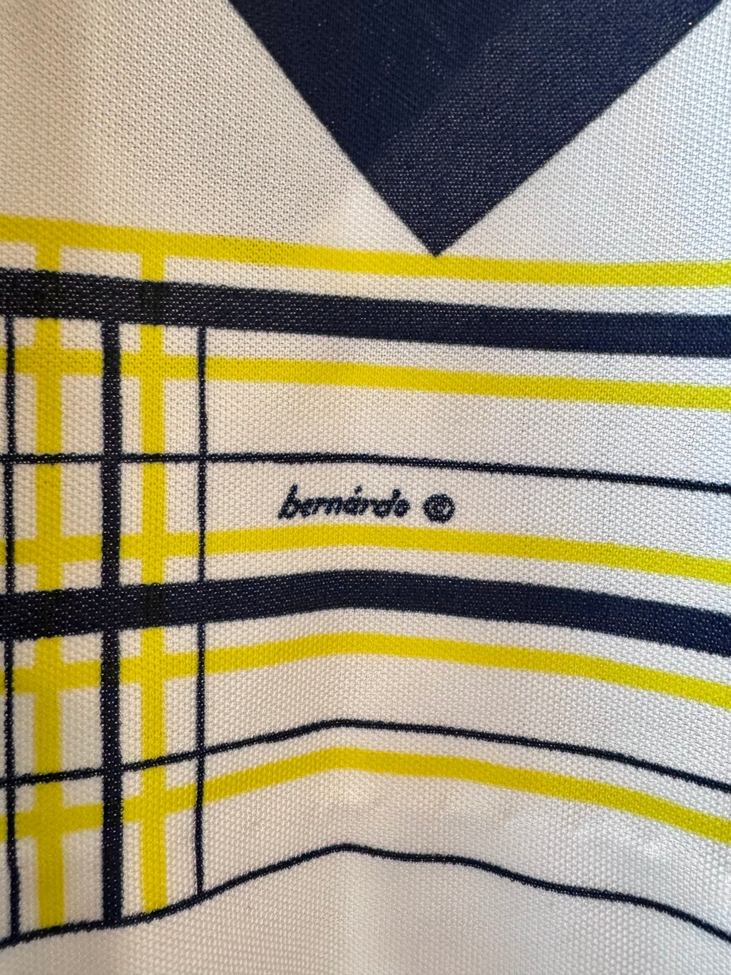 1970s Yellow Blue & White Tiled Dress