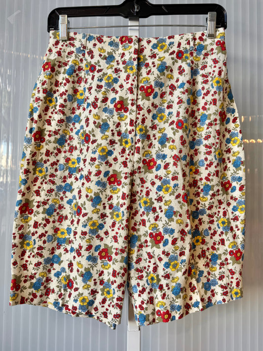 1960s Cream Red & Blue Floral Shorts