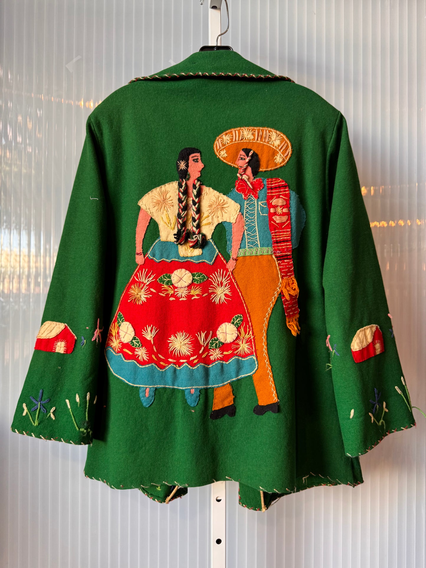 1950s Mexican Embroidered Green Wool Blazer