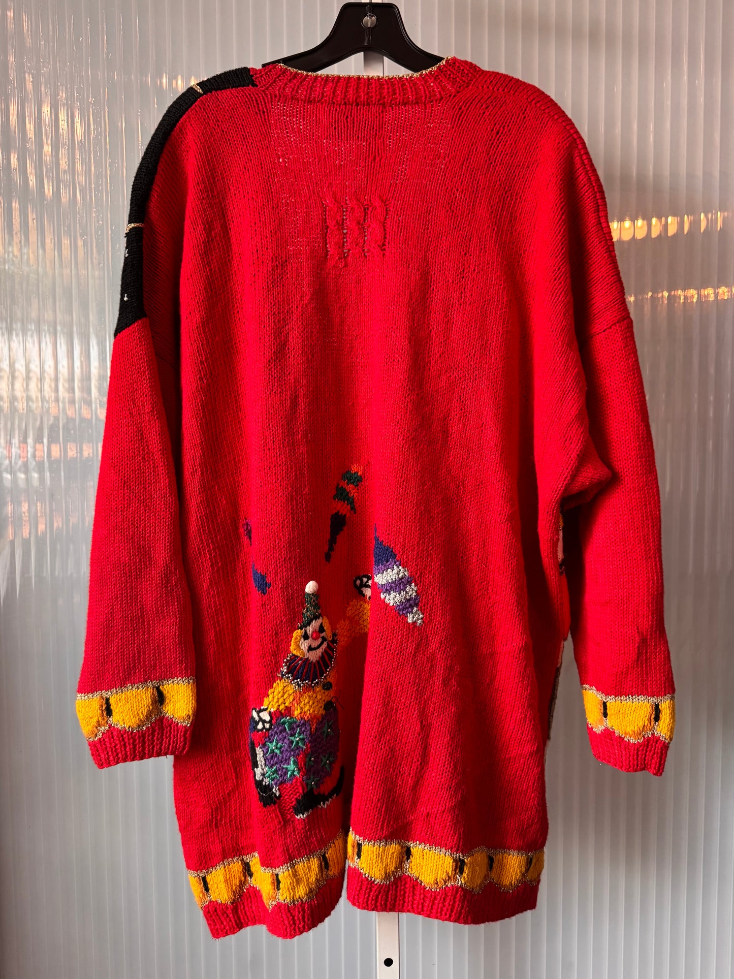 1980s Black & Red Circus Theme Knit Cardigan