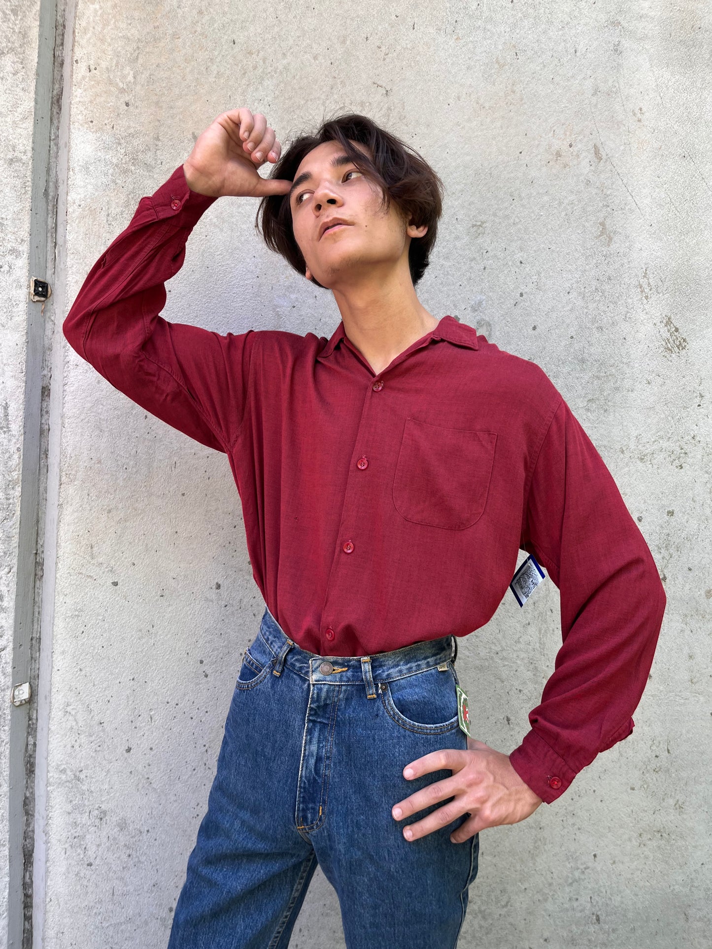 1950s Truval Red Button-up Shirt