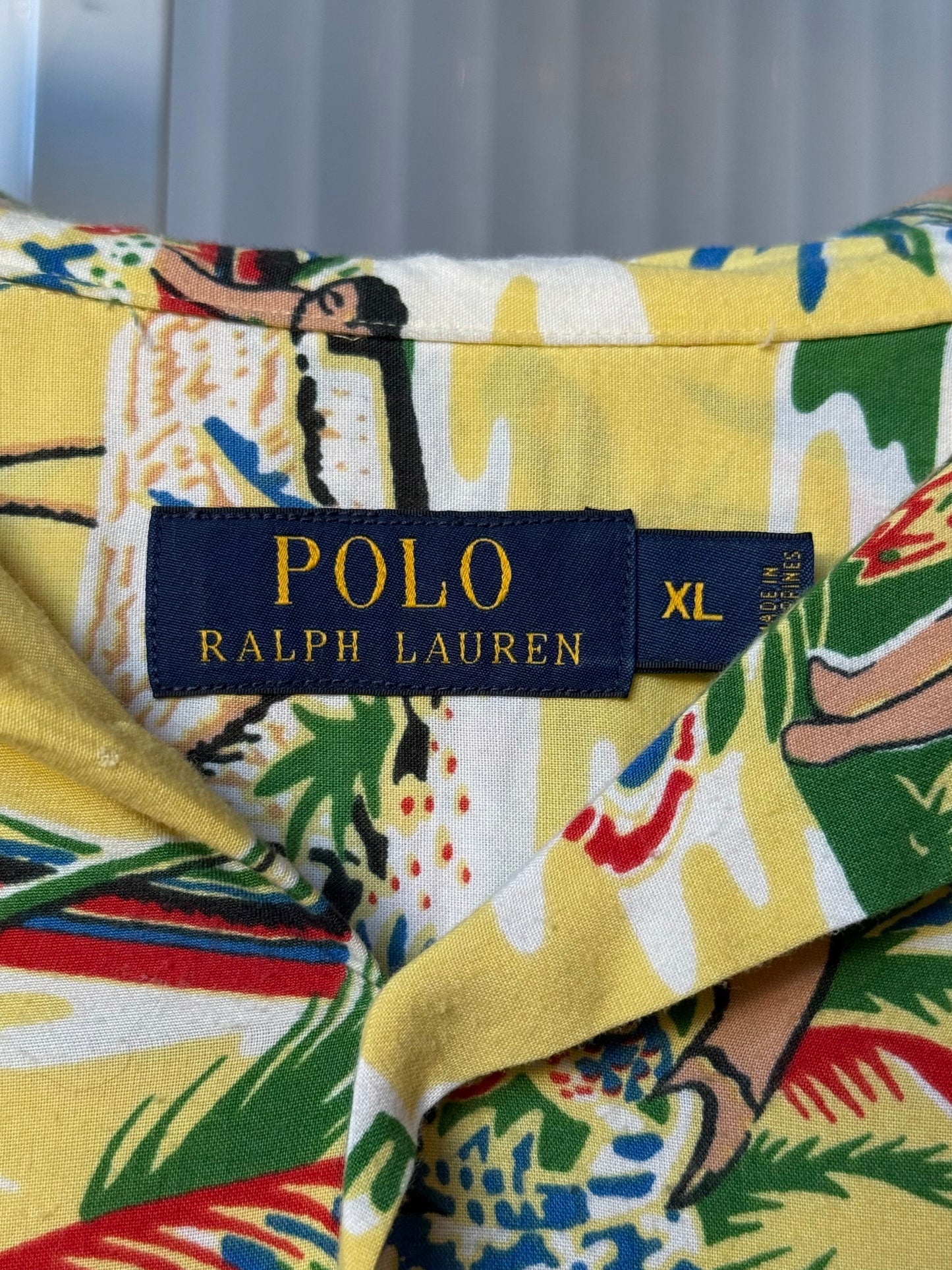 2000s Yellow Polo Hawaiian Print Collared Shirt