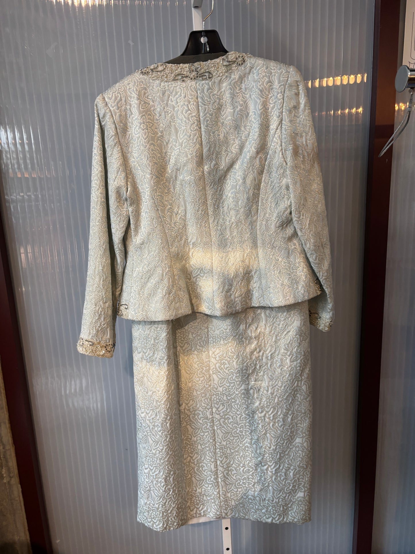 1990s Victor Costa Jacquard w/ Beading Jacket & Skirt