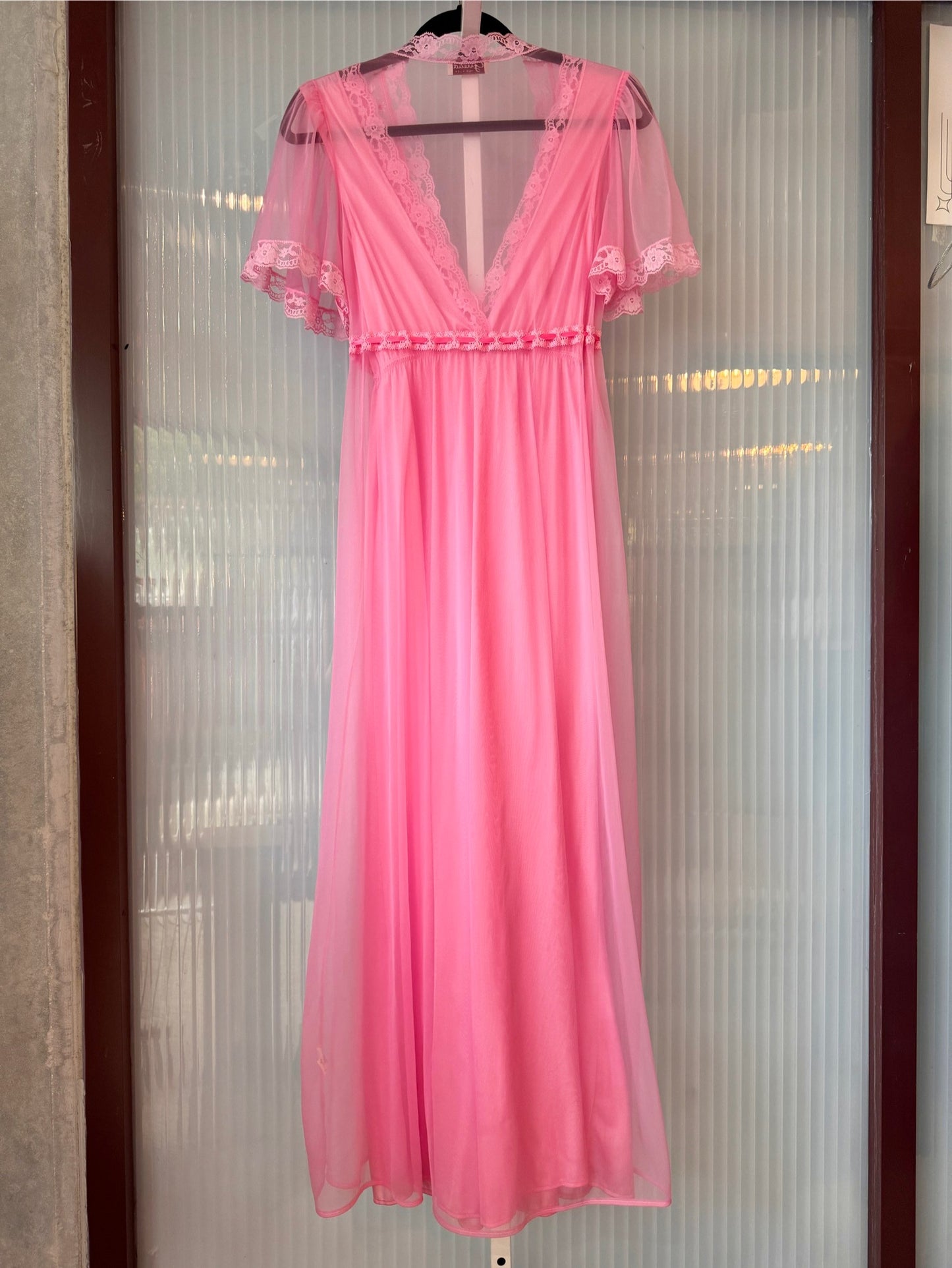 1970s Pink Peignoir Robe + Nightgown Set