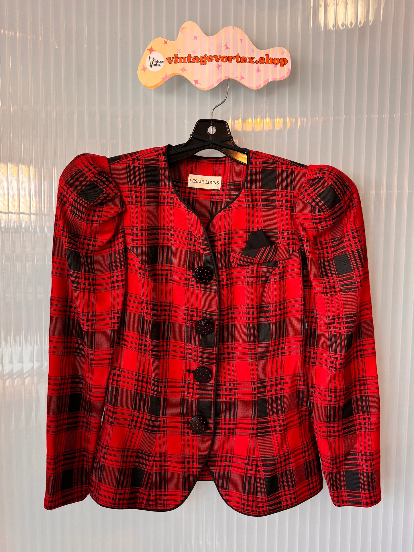 1980s Leslie Lucks Red Plaid Jacket