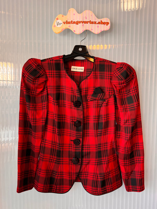 1980s Leslie Lucks Red Plaid Jacket