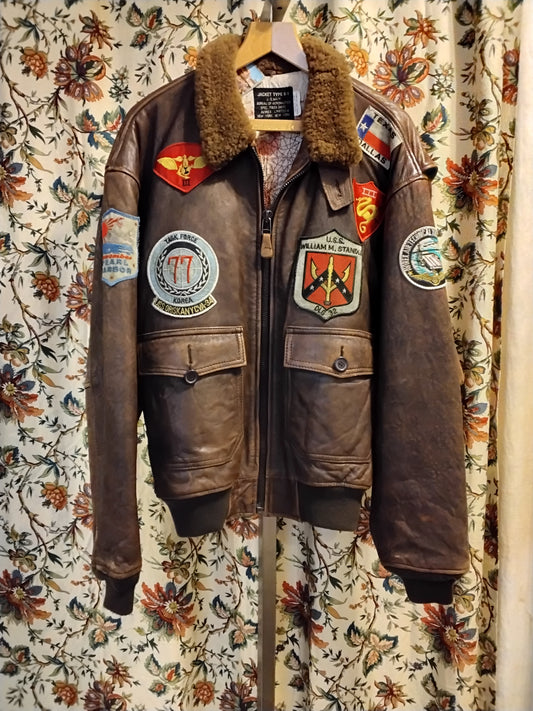 1980's Brown Leather Navy Flight Bomber Jacket