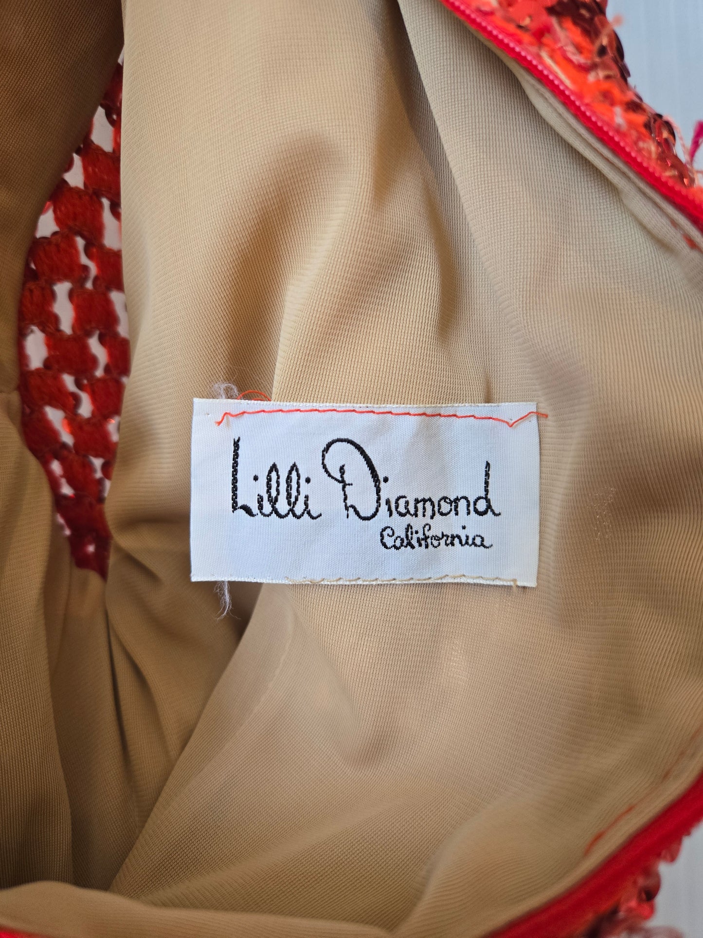 1970s Lipstick Red Disco Jumpsuit w/ Sequin Upper