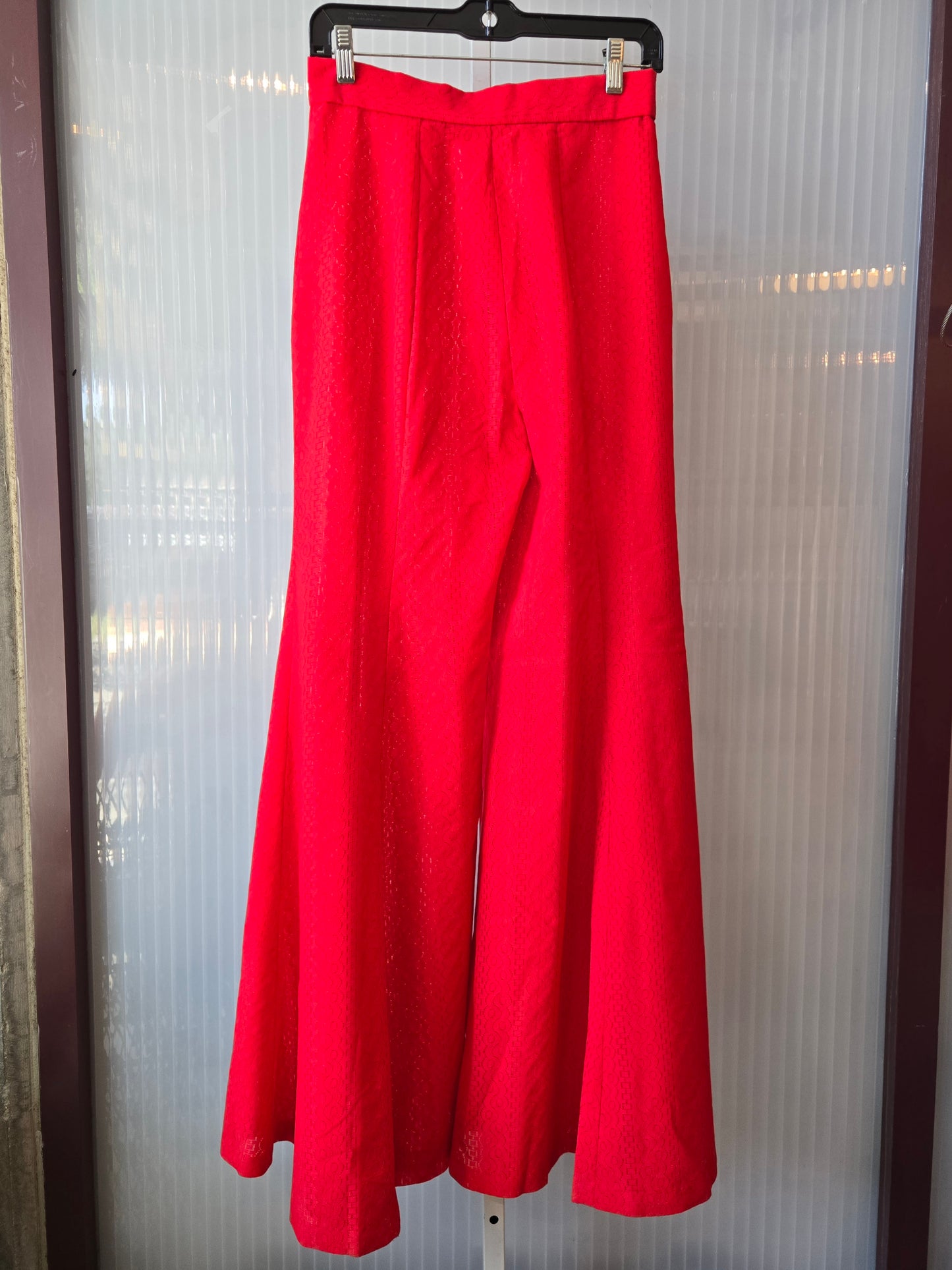 1970s Billowing Gathered Bright Red Lace Blouse & Pants Set