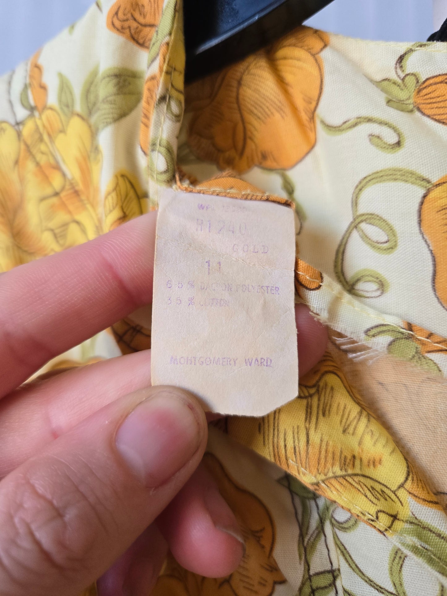 1950s Yellow Orange & Green Floral Dress