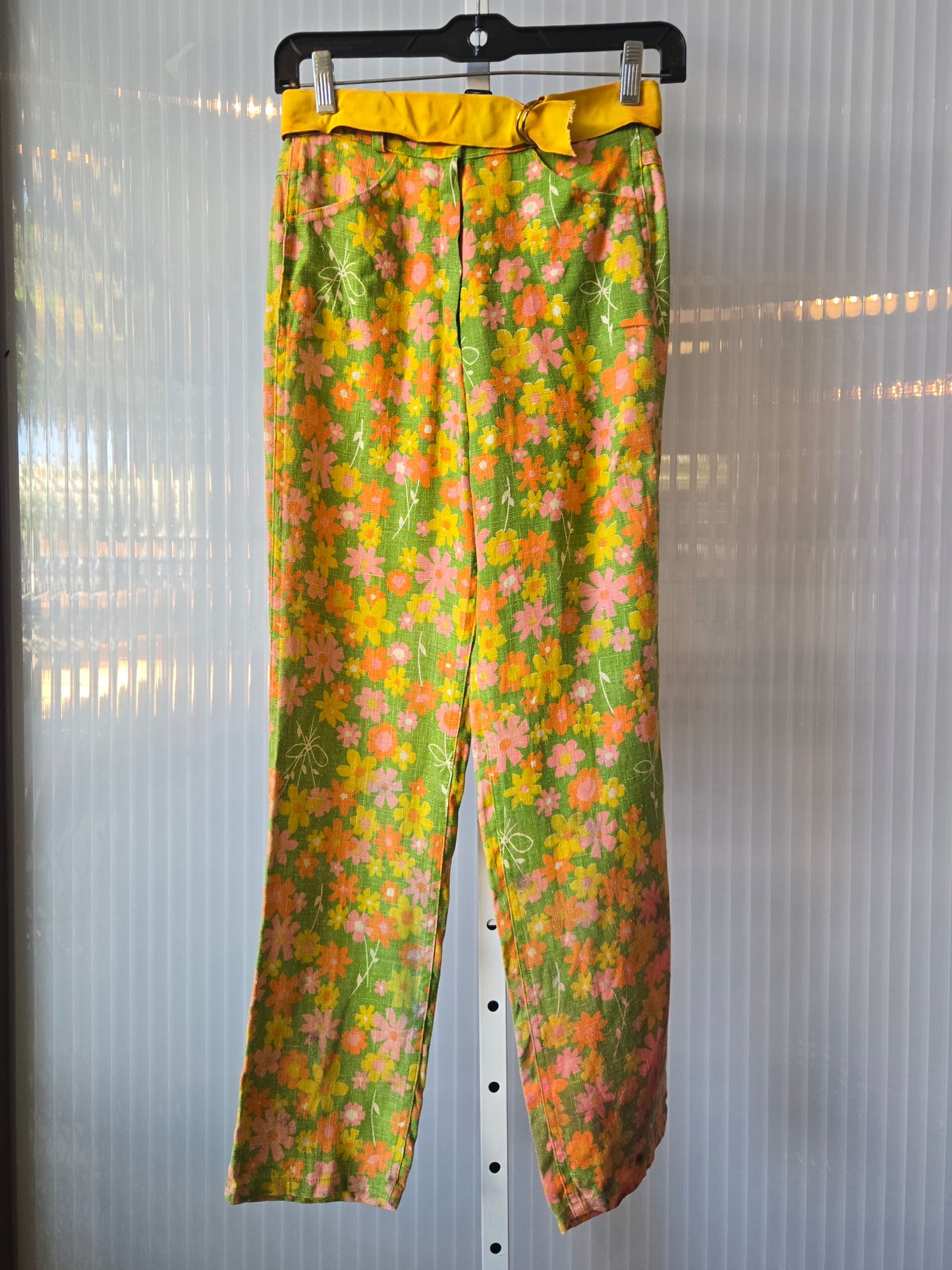 1970s Green Flower Power Pants