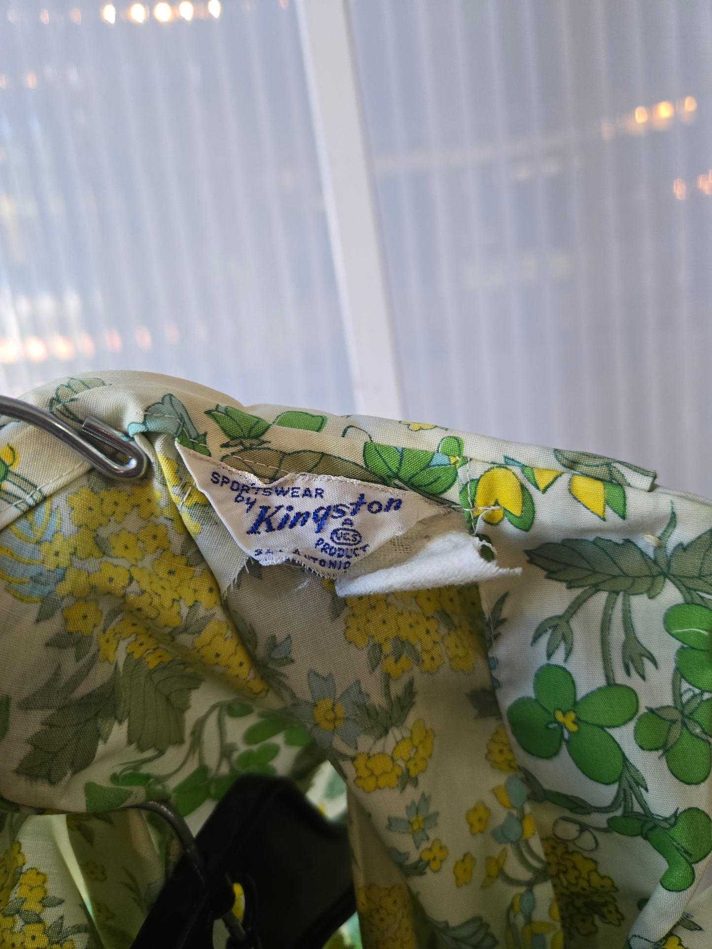 1960s Green & Yellow Floral Print Blouse